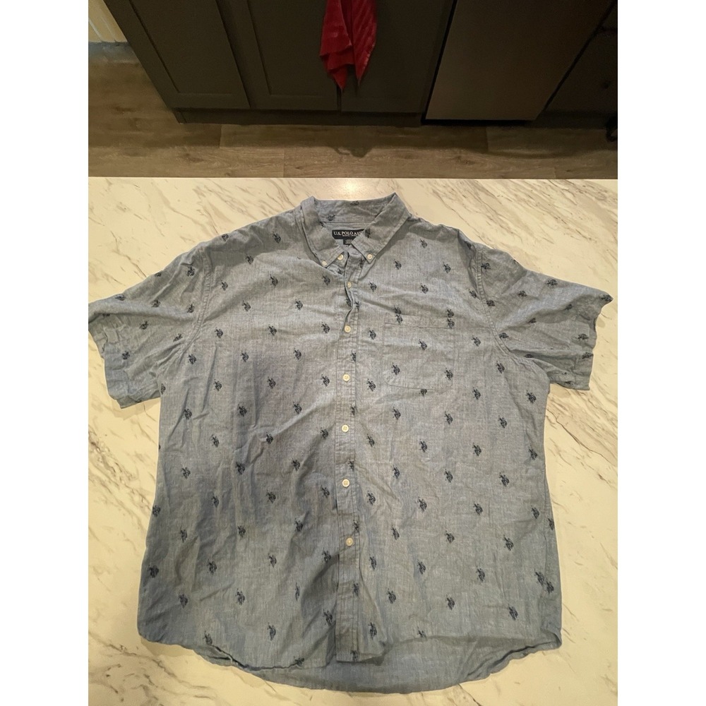 US Polo Assn Pony Classic Fit  Blue w/Polo Players Button Down Woven Shirt 3XL